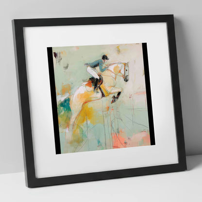 The Perfect Stride show jumping horse art print in black frame