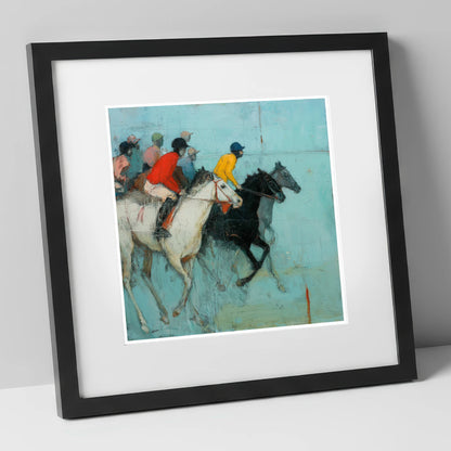 The Inside Rail racing horse art print in black frame