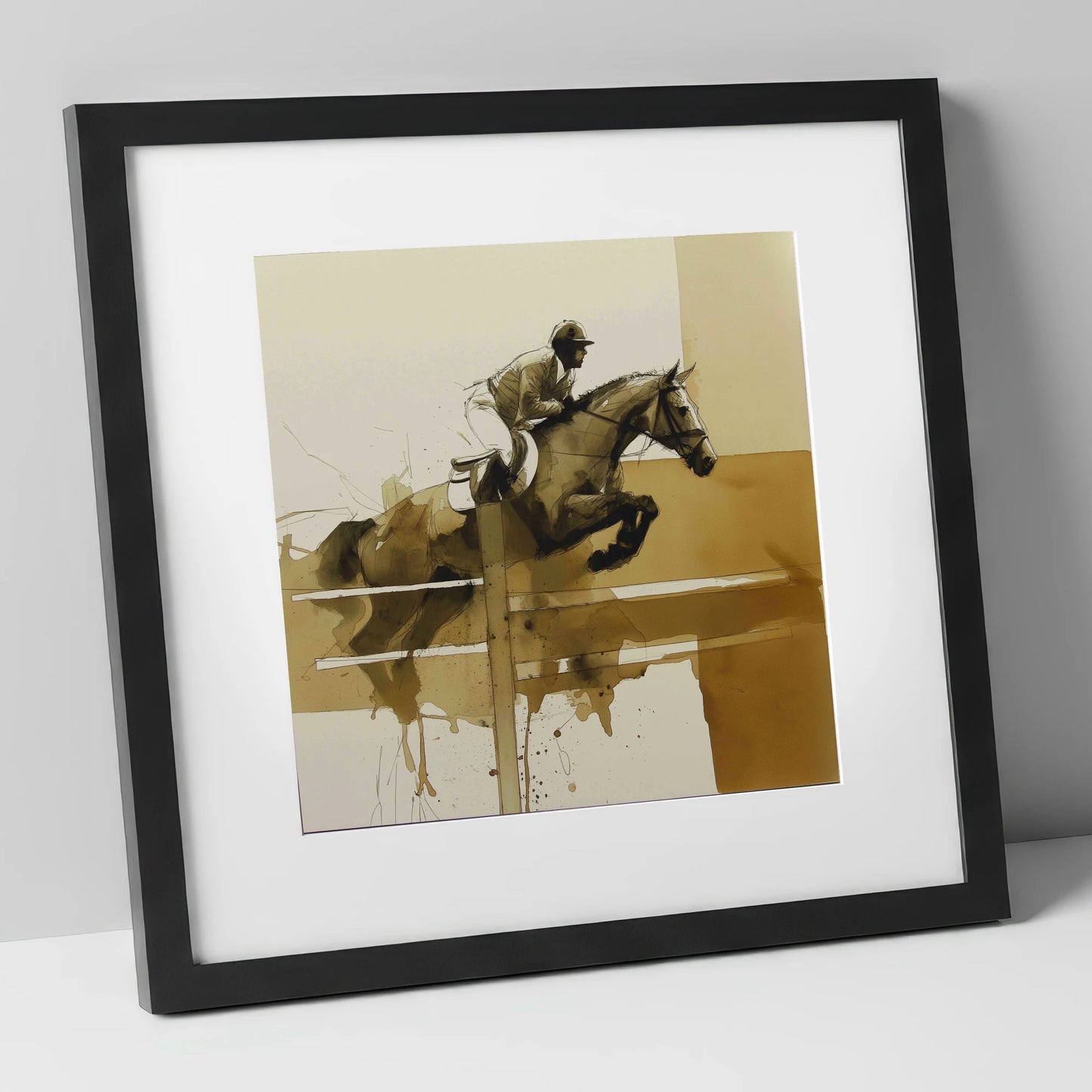 The Perfect Bascule show jumping horse art print in black frame