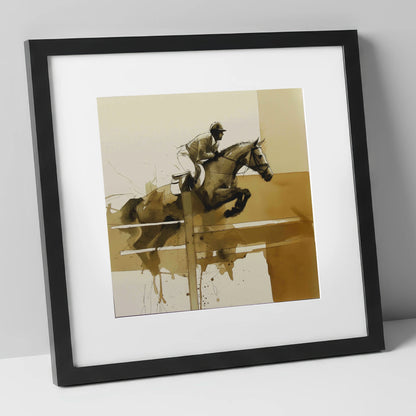 The Perfect Bascule show jumping horse art print in black frame