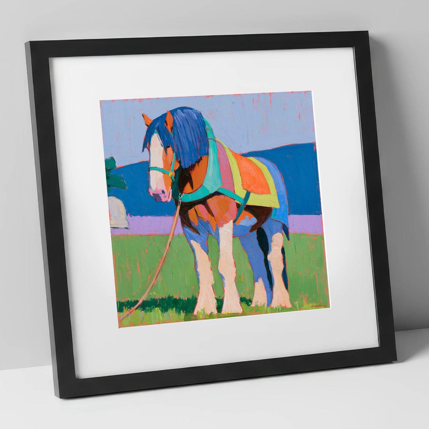 Colourful Heavy Horse In Harness horse breed art print in black frame