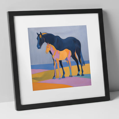 Midnight Mare Radiant Foal mare & foal art print in black frame