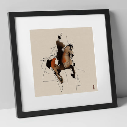 Abstract Dressage Silhouette dressage horse art print in black frame