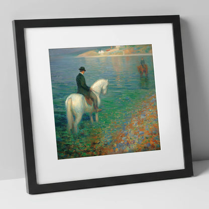 Emerald Shoreline Hack beach horse art print in black frame