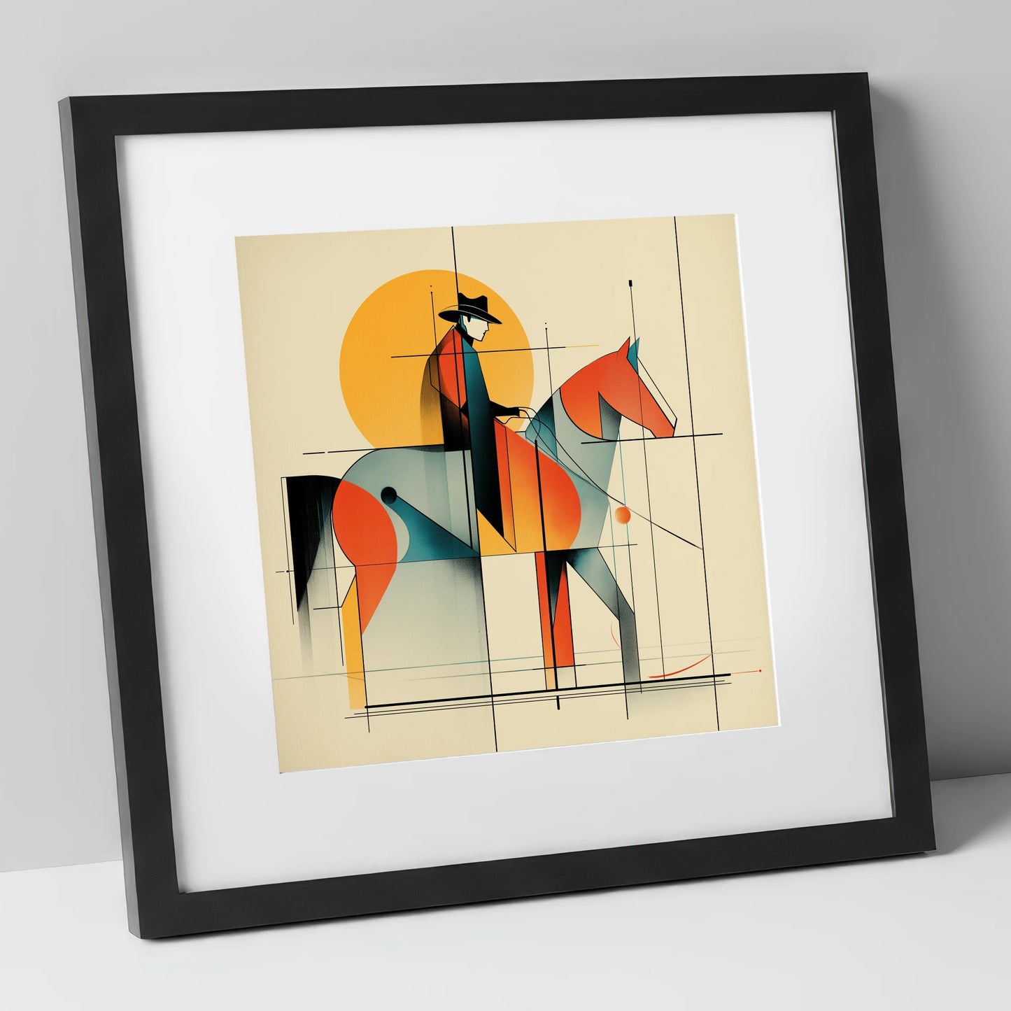 Rhythmic Western Silhouette western horse art print in black frame