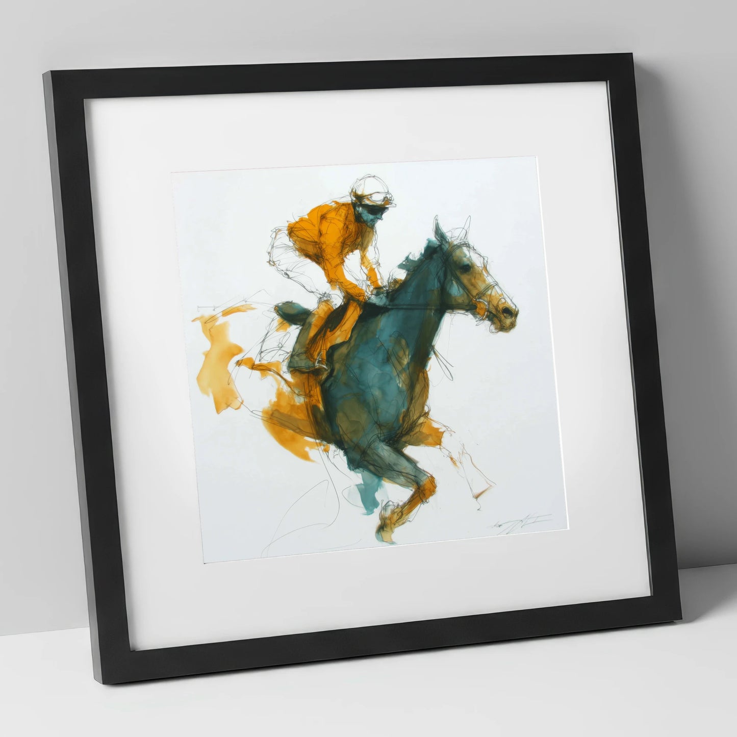 Amber Stride racing horse art print in black frame