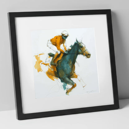 Amber Stride racing horse art print in black frame