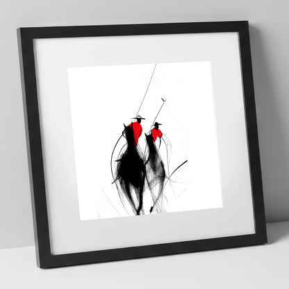 The Crimson Chukka polo horse art print in black frame