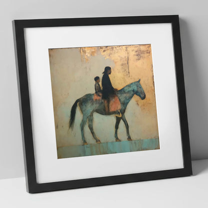 Timeless Golden Journey horse & rider art print in black frame
