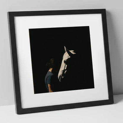 The Quiet Bond horse & rider art print in black frame