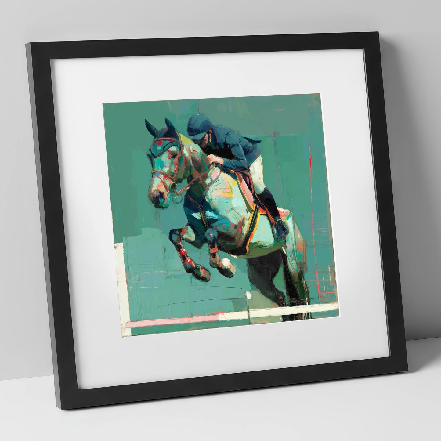 The Perfect Clearance show jumping horse art print in black frame