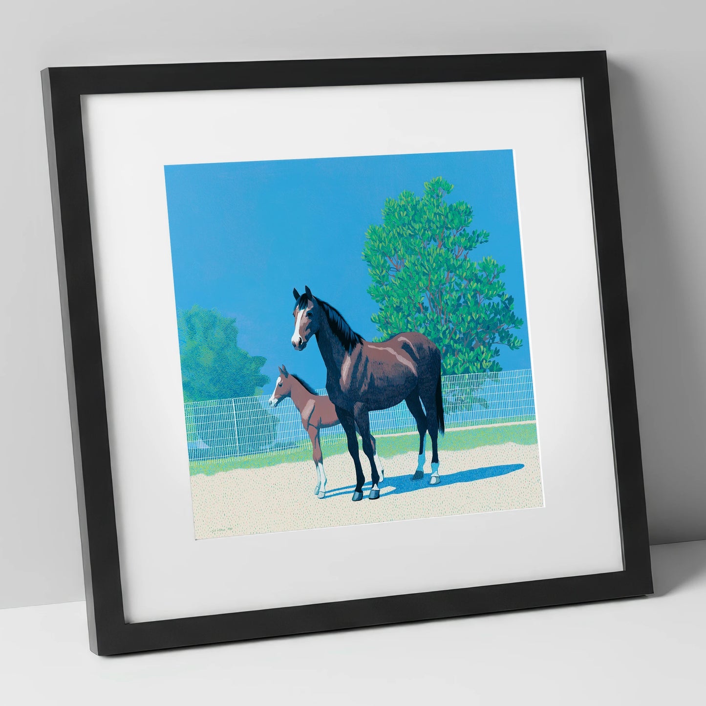 Summer Paddock Serenity mare & foal art print in black frame