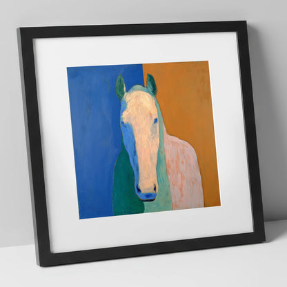 Cobalt And Clay Equine horse portrait art print in black frame