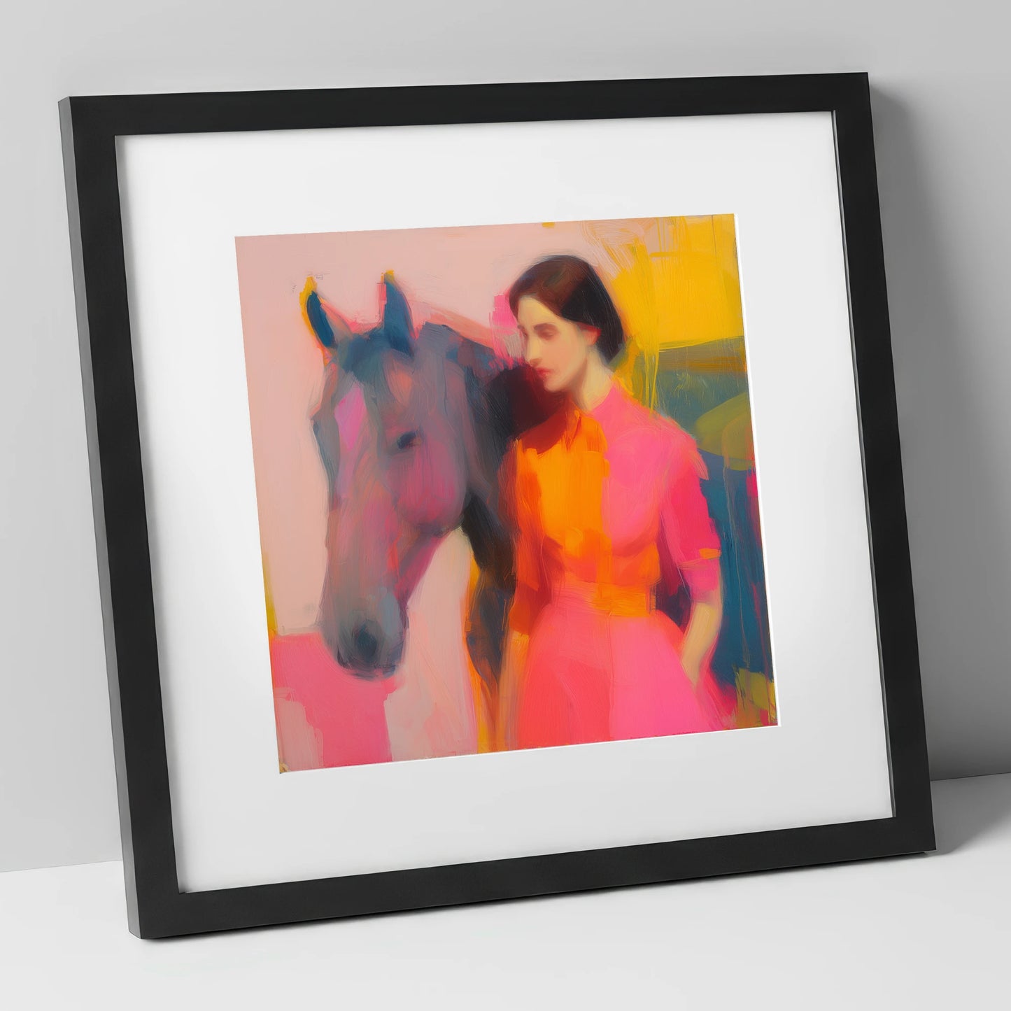 The Vivid Connection horse & rider art print in black frame