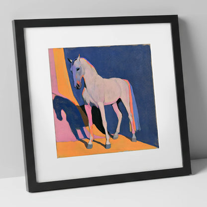 Colourful Grey Horse And Shadow horse breed art print in black frame