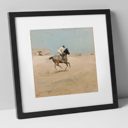 The Morning Gallop racing horse art print in black frame