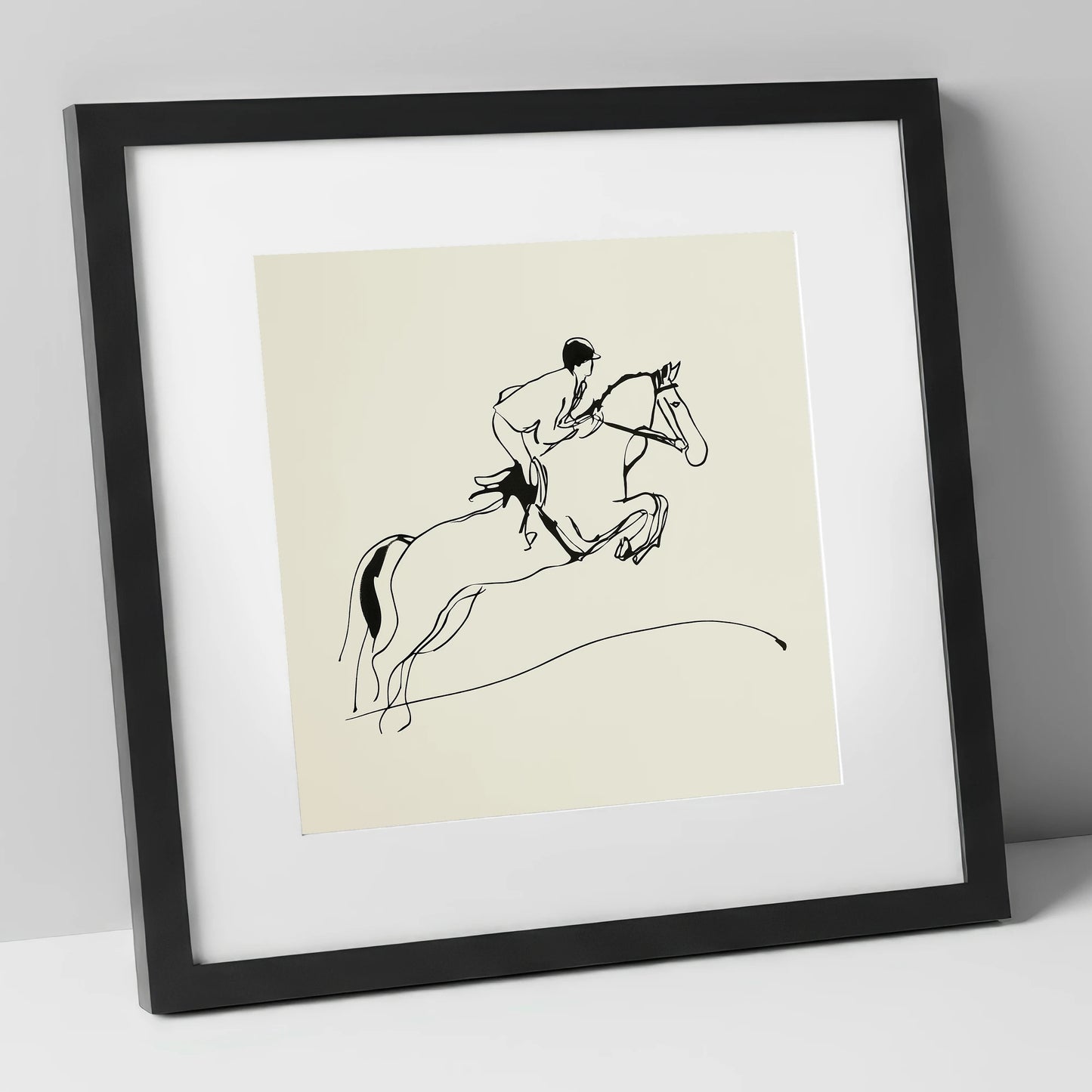 The Perfect Arc show jumping horse art print in black frame