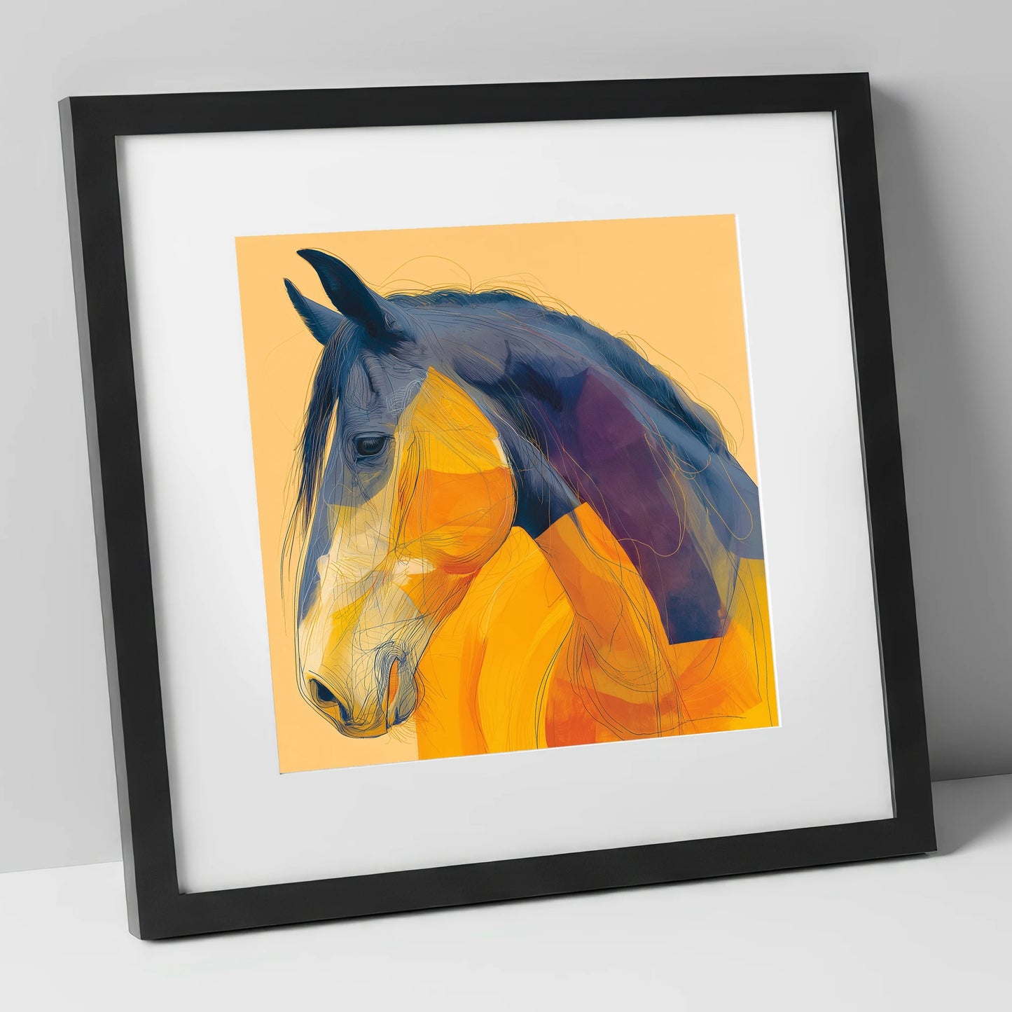 Vivid Cobalt Profile horse breed art print in black frame