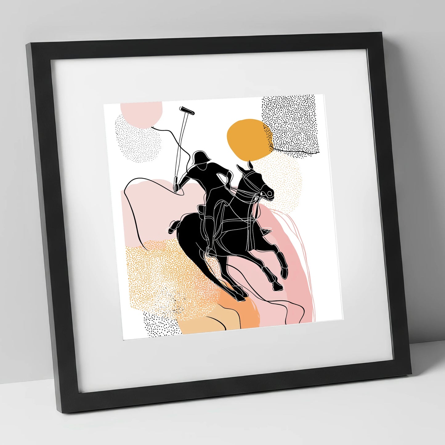 Graphic Polo Motion polo horse art print in black frame