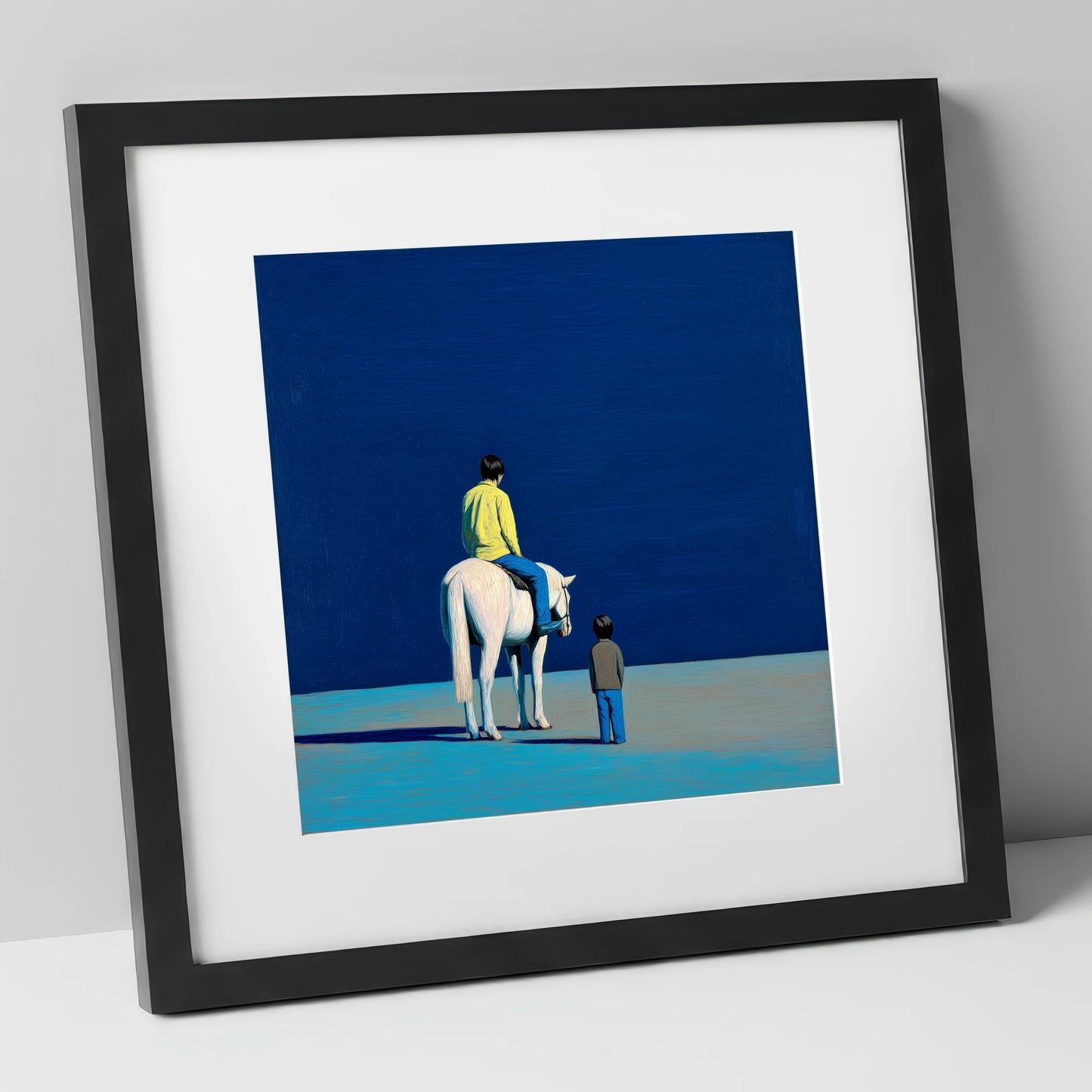The Quiet Expanse horse & rider art print in black frame