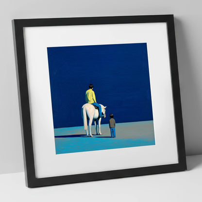 The Quiet Expanse horse & rider art print in black frame