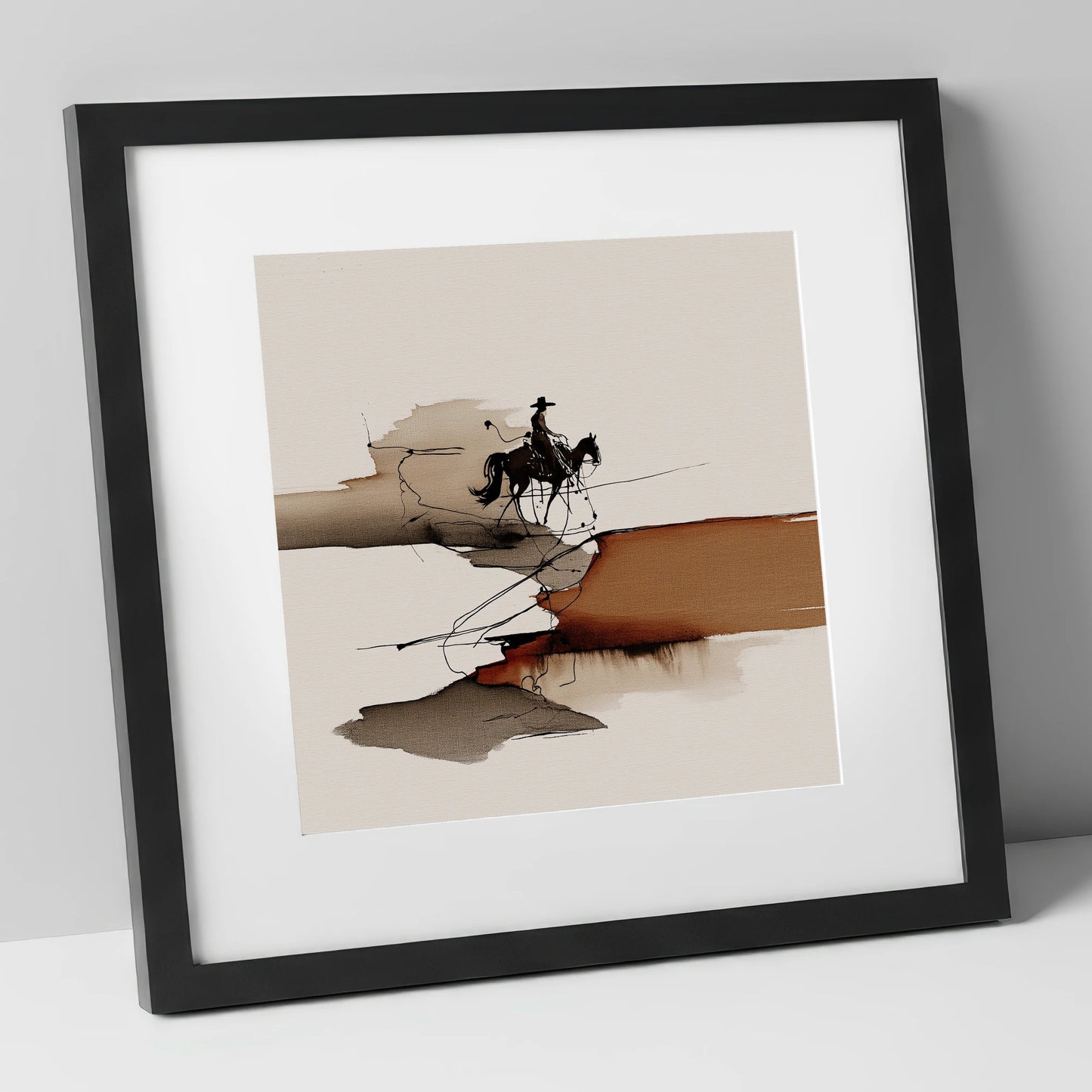 Canyon Trail Silhouette western horse art print in black frame