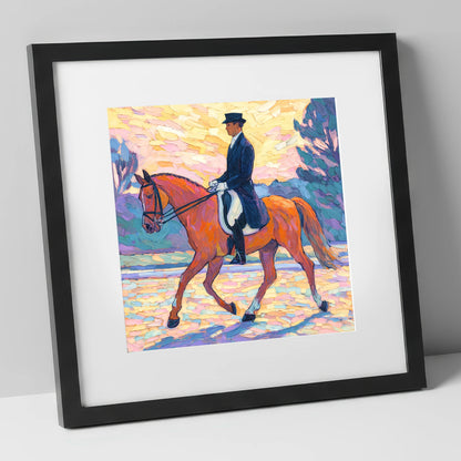 Painted Dressage Elegance dressage horse art print in black frame