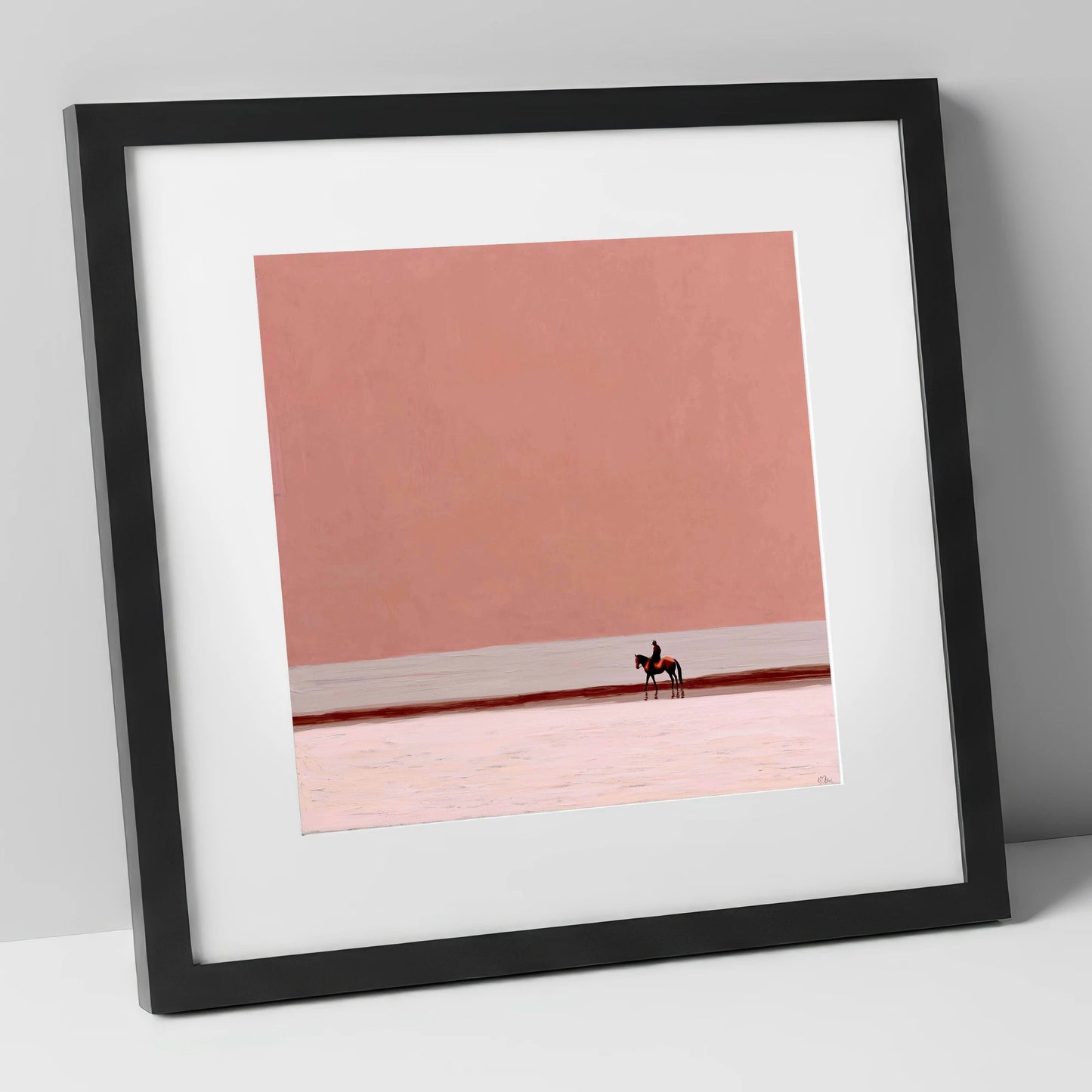 Solitary Rose Horizon horse landscape art print in black frame