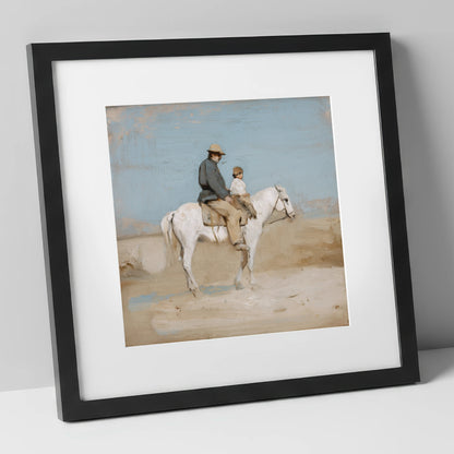 The First Hack horse & rider art print in black frame