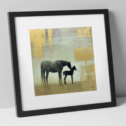 Gilded Maternal Bond mare & foal art print in black frame