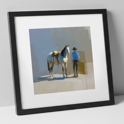 Quiet Western Partnership western horse art print in black frame
