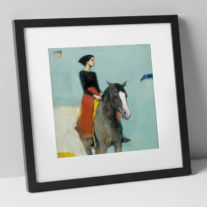 Poised in Profile horse & rider art print in black frame