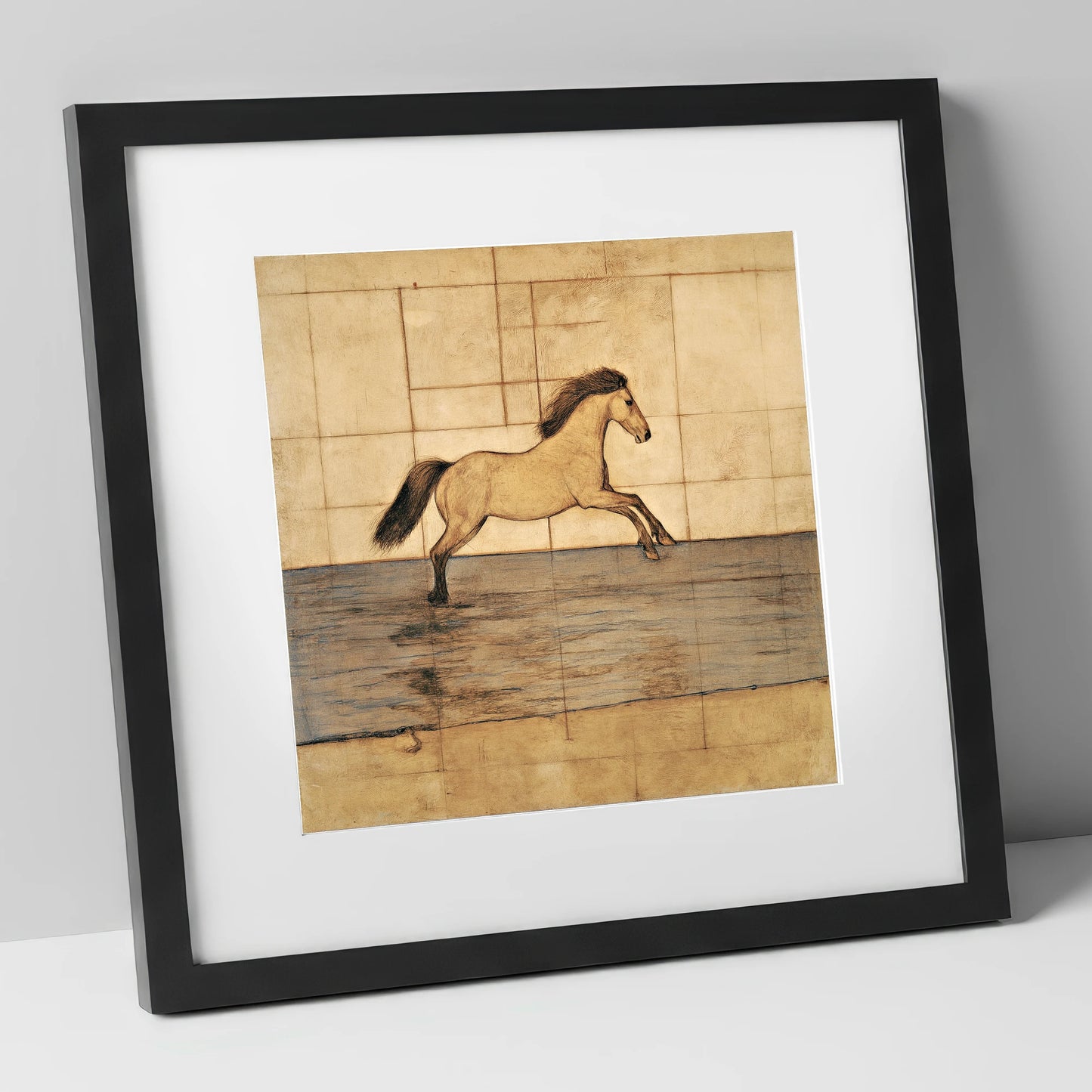 Classical Canter Study horse portrait art print in black frame