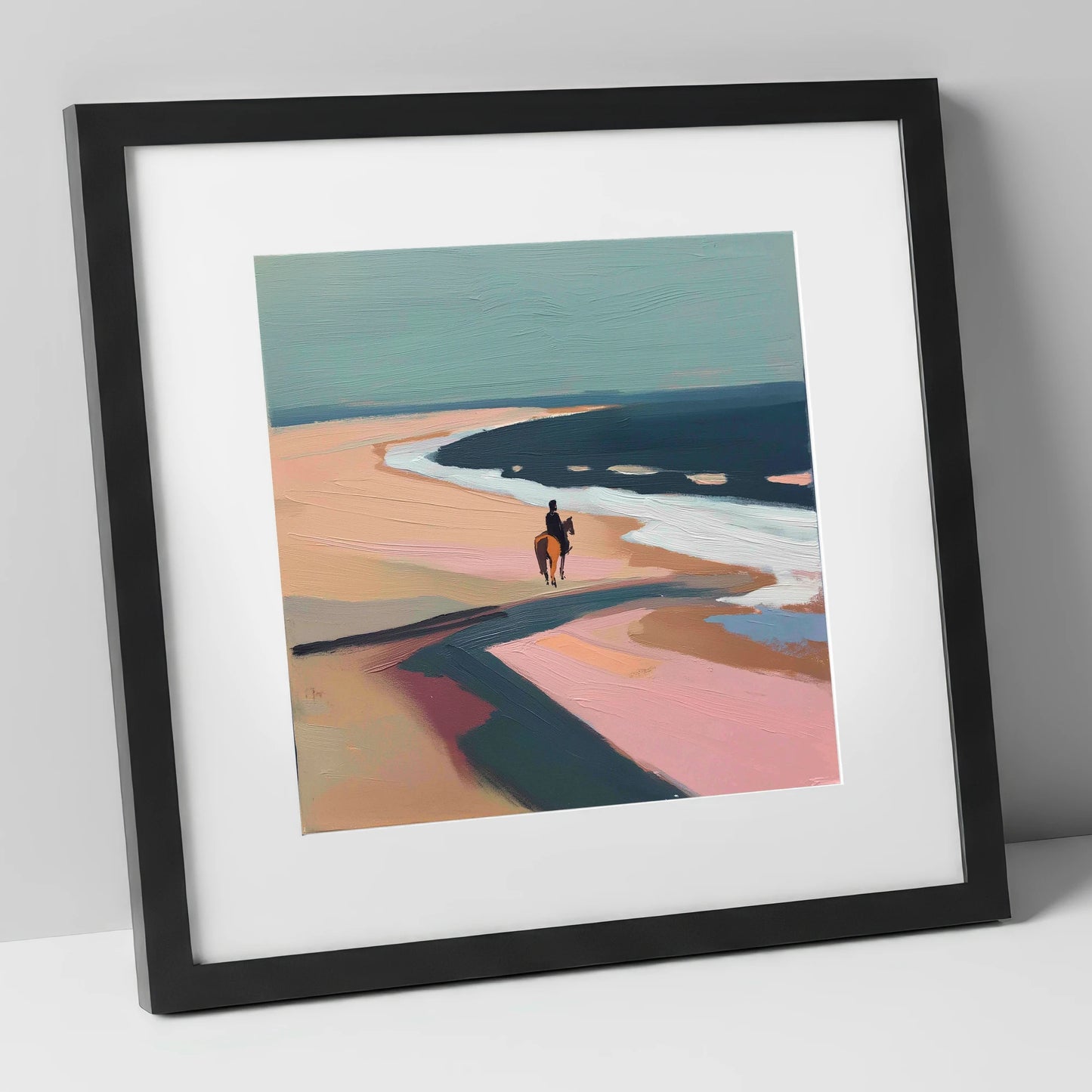 Coastal Solitude horse landscape art print in black frame