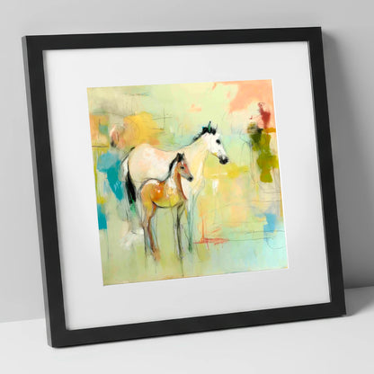 Ethereal Mare and Foal mare & foal art print in black frame