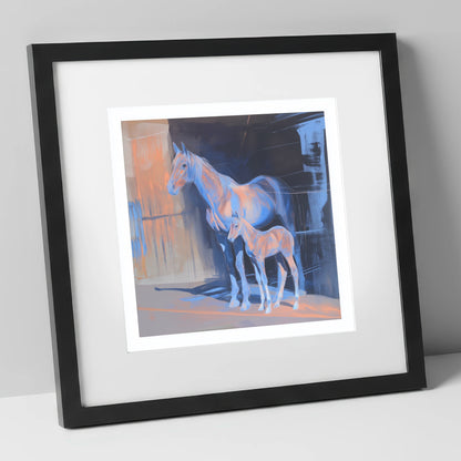 Luminous Mare And Foal mare & foal art print in black frame