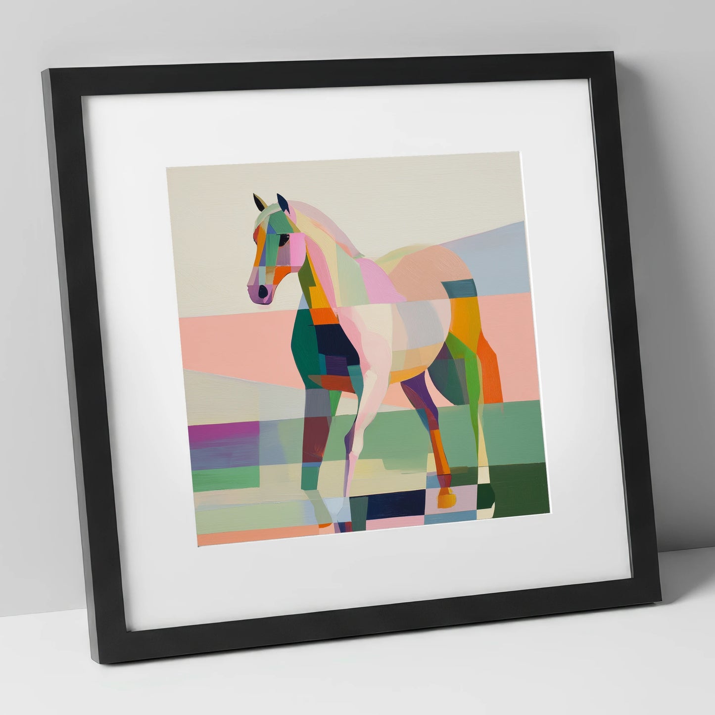 Vibrant Equine Geometry horse breed art print in black frame