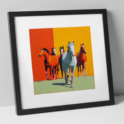 The Vivid Herd wild horses art print in black frame