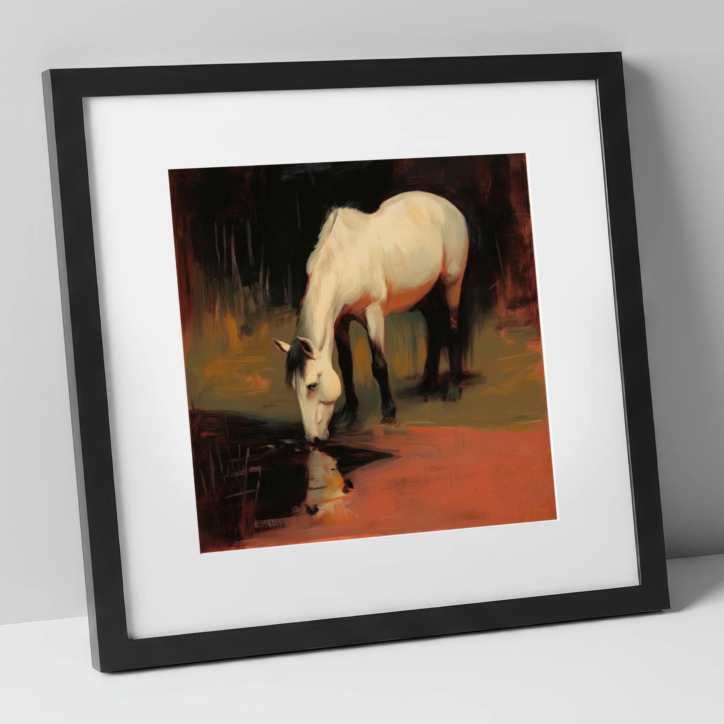 Quiet Reflection horse portrait art print in black frame