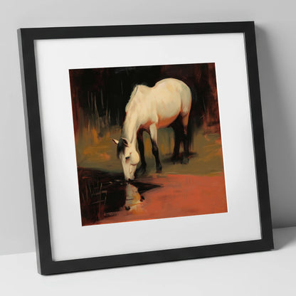 Quiet Reflection horse portrait art print in black frame