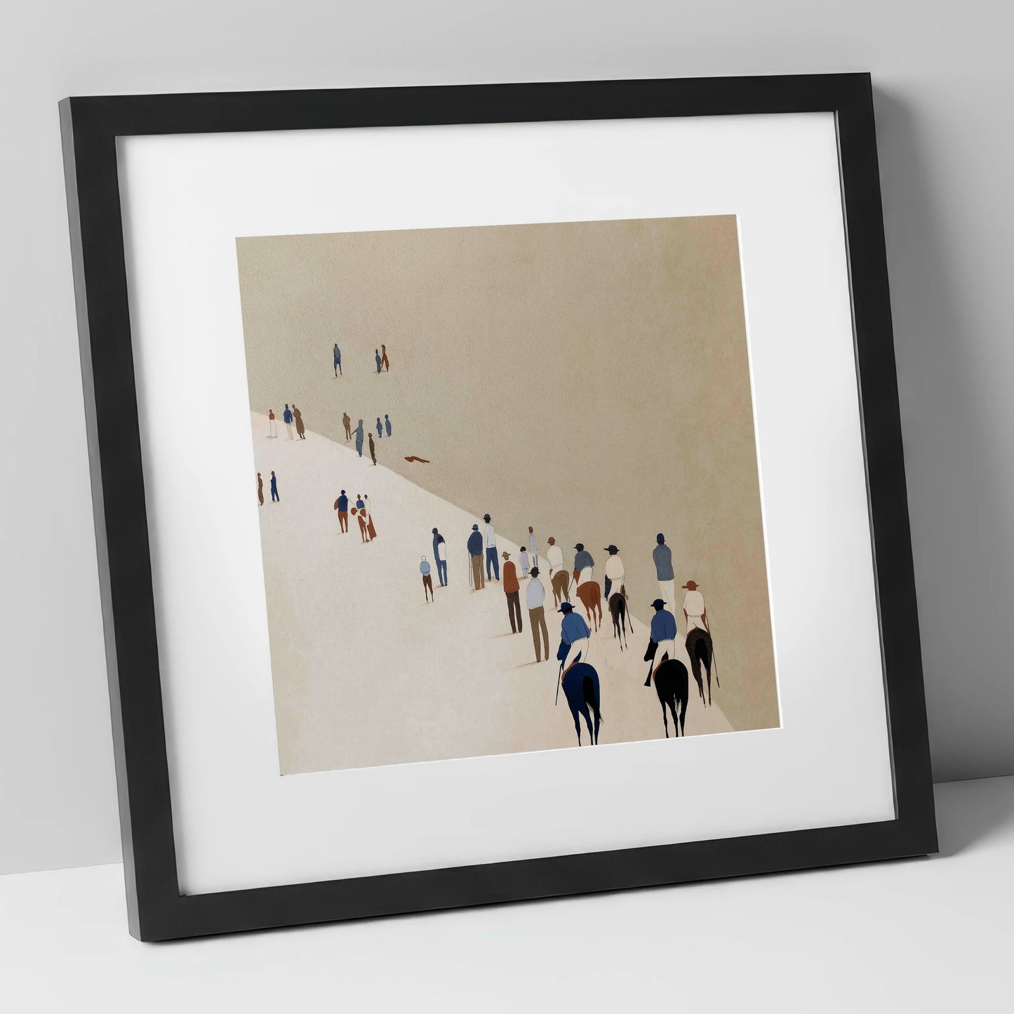 Distant Racegoers racing horse art print in black frame
