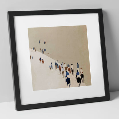 Distant Racegoers racing horse art print in black frame