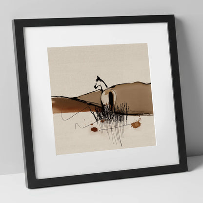 Sepia Ridge Observer horse landscape art print in black frame
