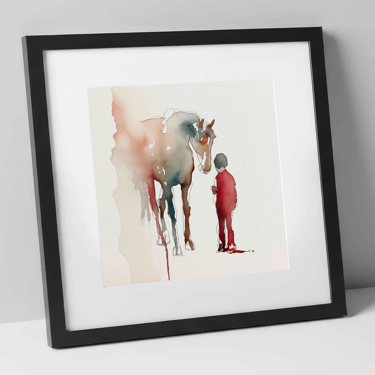 The Unspoken Bond horse & rider art print in black frame