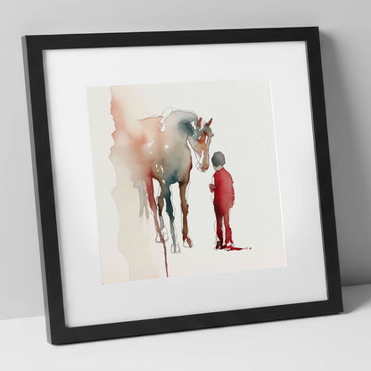 The Unspoken Bond horse & rider art print in black frame