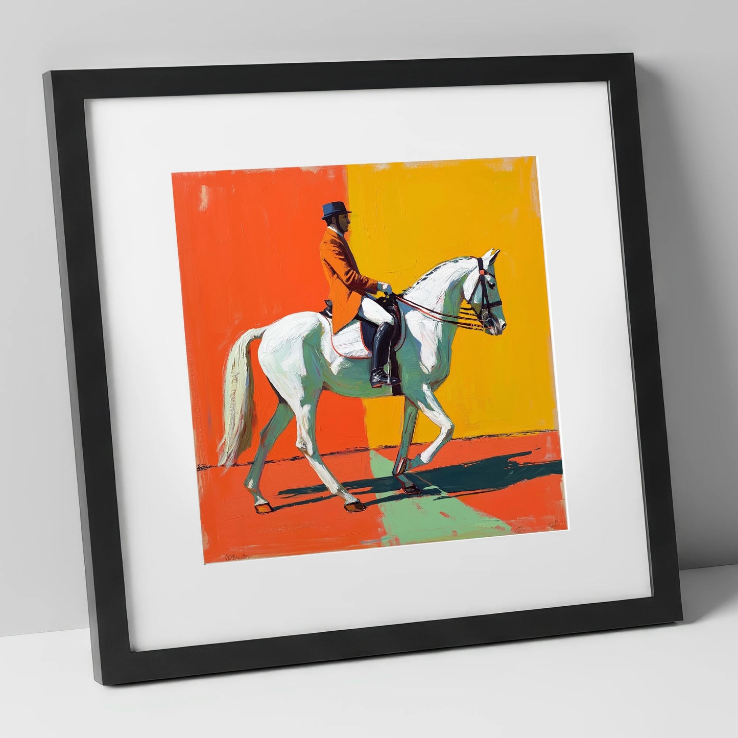 Rhythm In Colour dressage horse art print in black frame