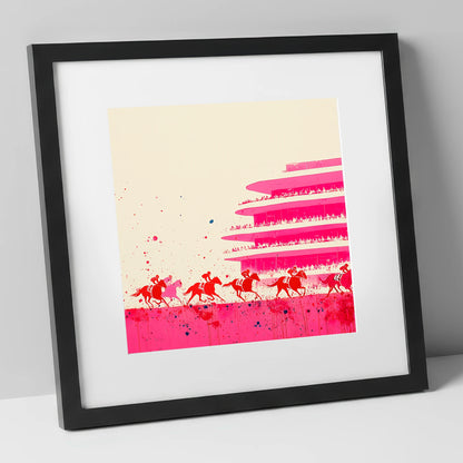 Magenta Grandstand Sprint racing horse art print in black frame
