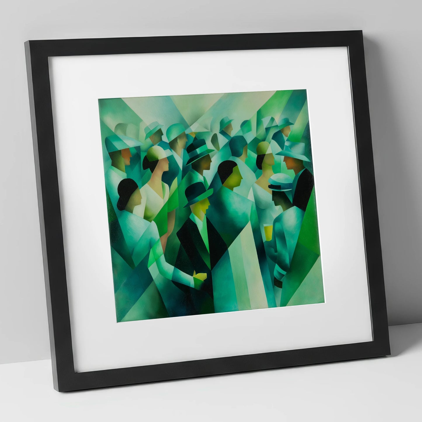 The Emerald Enclosure racing horse art print in black frame