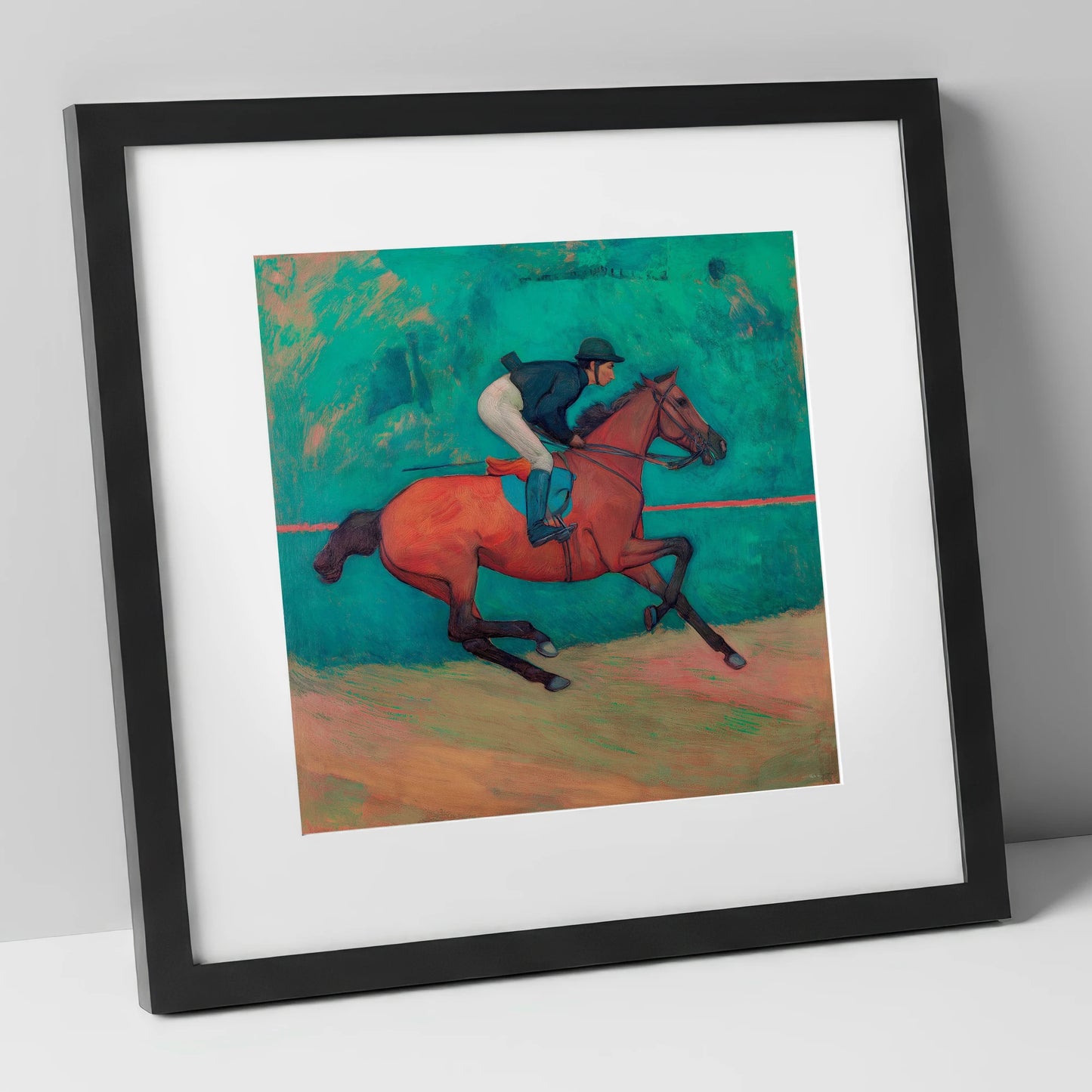 Rhythm in Emerald racing horse art print in black frame