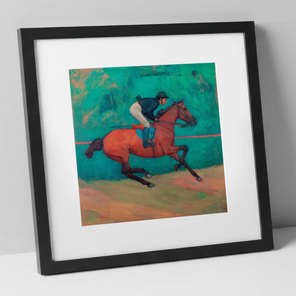 Rhythm in Emerald racing horse art print in black frame